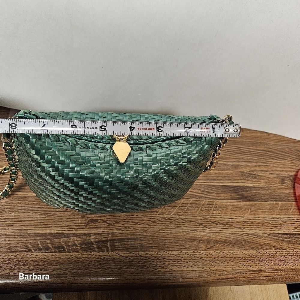 Nelly Green Handwoven Basket Weave Messenger Shoulder Bag - Picture 14 of 15
